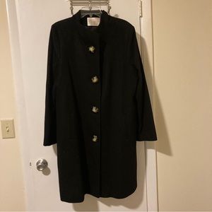 Black Fleurette Wool Cashmere Blend Coat